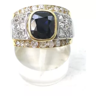 Anillo De Oro 18 Kt Zafiro Azul Natural Y Brillantes