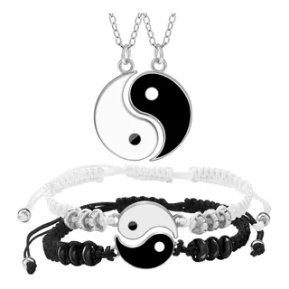 Set 2 Pulseras Pareja De Yin Yang +2 Collar, Amor Eterno