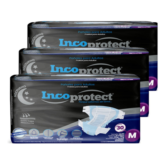 Incoprotect Pañal Adulto Nocturno M X 90 Unidades Talle Mediano