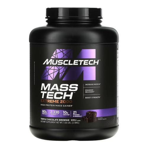 Suplemento en polvo MuscleTech  Mass-Tech Extreme 2000 sabor triple chocolate brownie en pote de 3.18kg