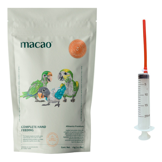 Papilla Macao Para Loros Y Pericos + Jeringa Con Sonda 20ml