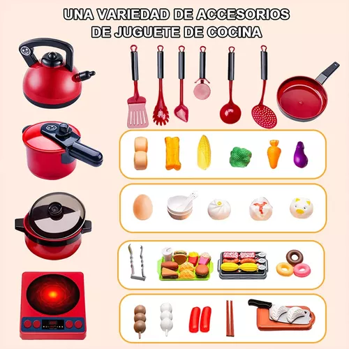 61pzs Juguetes De Cocina Para Ninos Utensilios Cocina Comida Color Rojo