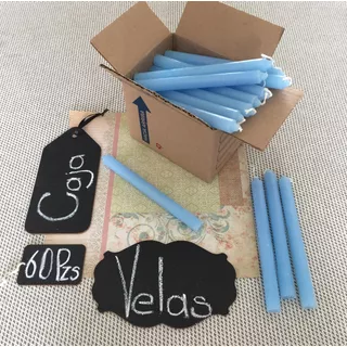 Velas Largas - Color Azul Cielo  I  Caja De 60 Piezas