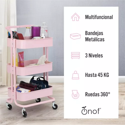 Carrito Organizador Metálico De 3 Niveles Con Ruedas - Es Moda