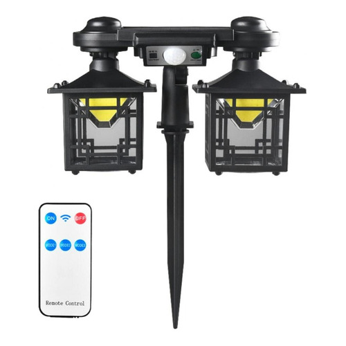 Farol Doble Solar Led Exterior Para Cesped Y Muros Color Negro