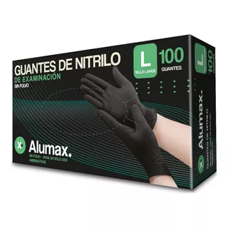 5 Cajas De Guantes Nitrilo Negros Alumax  X100 U. S/polvo