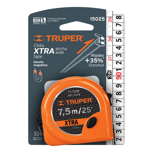 Flexómetro Xtra De 7.5 M, Cinta 28 Mm Truper 15025