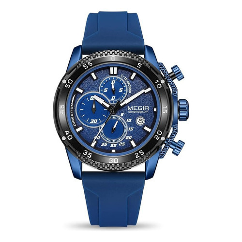 Reloj deportivo Megir 2211 Quartz Chronograph para hombre, correa de color azul