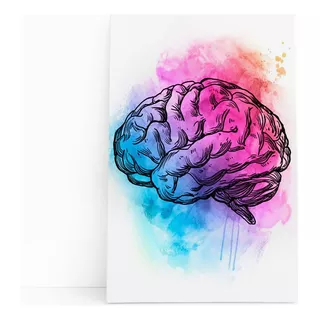 Quadro Canvas Cérebro Colorido Arte Azul E Rosa 60x40cm