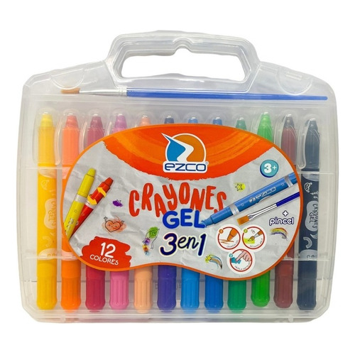 Crayones Gel Ezco 3 En 1 En Valija X 12 Colores + Pincel
