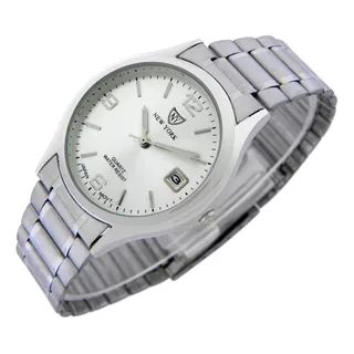 Reloj New York Hombre Ny180 Calendario Malla De Acero Inox.