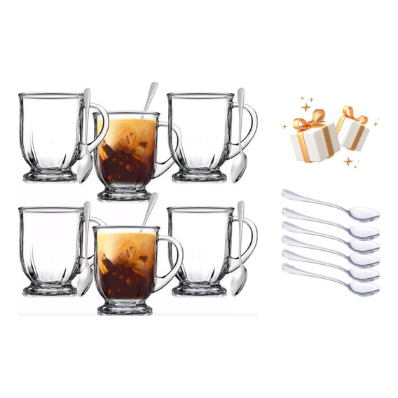 Pack 6 Tazas Tazón Mug Vidrio - Grande - 490 Ml