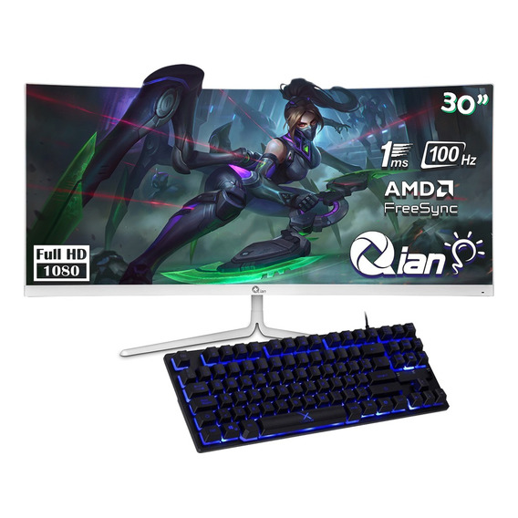 Monitor Qian 30 Ultra Wide Fhd 1080p Curvo Amd Freesync +kit