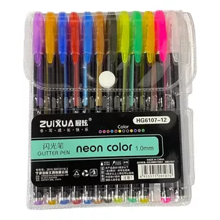 Caneta Gel Pen Com 12 Cores Neon Ponta 1.0mm Canetinha Color