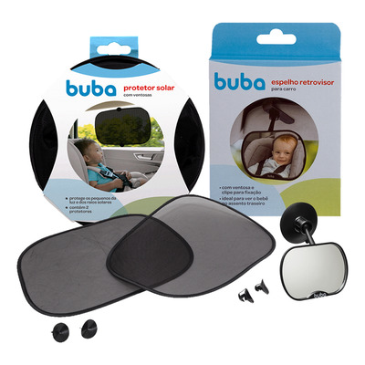 Kit Espelho + Protetor Luz Solar Carro Bebe Conforto Buba