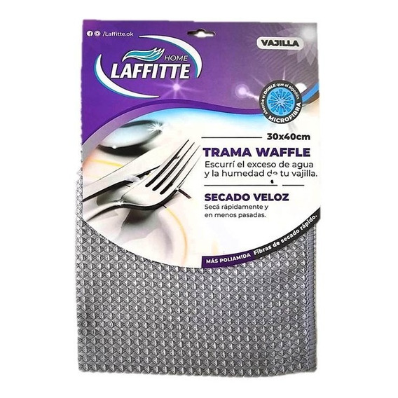 Paño Microfibra Waffle 30x40cm Vajilla Secado Rapido Laffitte