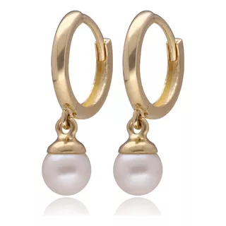 Aretes De Oro 10 Kilates Huggies Con Perla Colgante