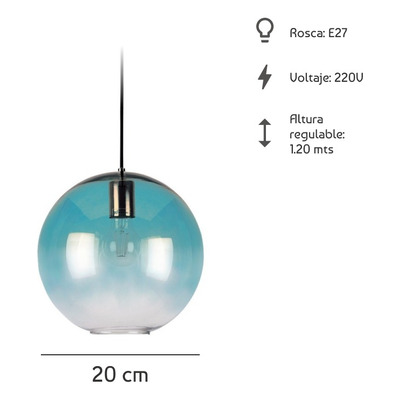 Colgante Globo 1 Luz Celeste Aarhus M Moderno Apto Led Cie