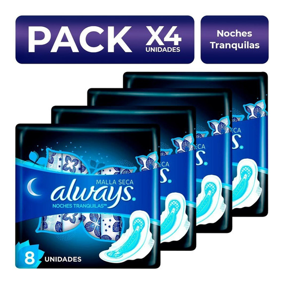 Packx4 Toallas Always Noches Tranquilas Seca 8 Unidades
