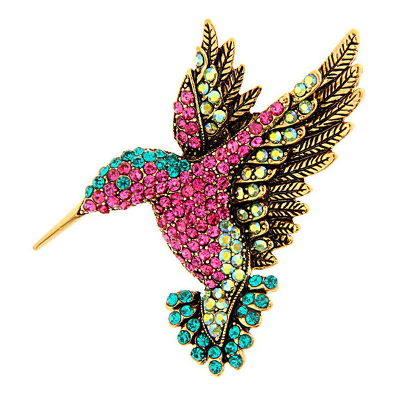 Diamante Precioso Colibrí Animal Broche Alfileres Ropa Cn