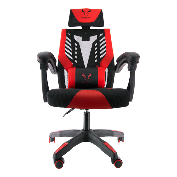 Silla de escritorio Riotoro M3 gamer ergonómica  negra y roja con tapizado de cuero sintético y mesh