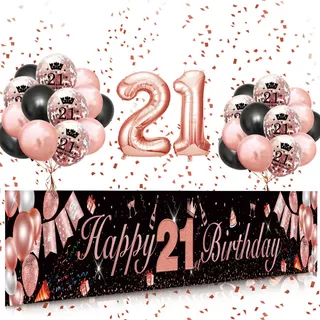 21 Cumpleaños Decoraciones Para Ella, 21 Banner Con Globos