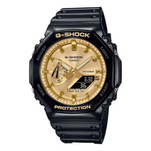 Reloj Casio G-shock Ga-2100 Para Caballero Color de la correa Negro Color del bisel Dorado Color del fondo Dorado