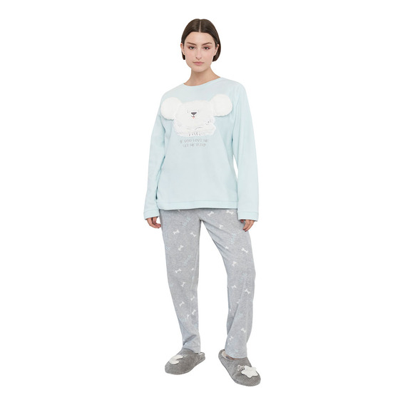 Pijama Mujer Polar Caras Aqua Conejo Corona