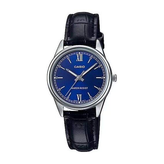 Reloj Casio Mujer Ltp-v005l Oficial !. Color De La Malla Negro/ Fondo Azul Color Del Bisel Plateado