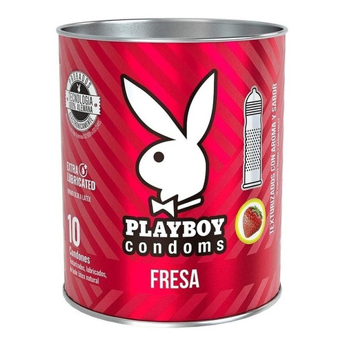 Lata De 10 Condones Playboy Texturizados Sabor Y Aroma Fresa