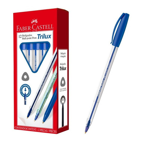 Pack X 12 Lapicera Boligrafo Faber Castell Trilux Azul Color del exterior Translúcido