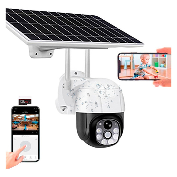 Kit Camara Ptz Vigilancia Exterior + Panel Solar + Sd 128 Gb