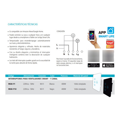 Interruptor Smart Ventilador Negro Tapa Vidrio Tbcin