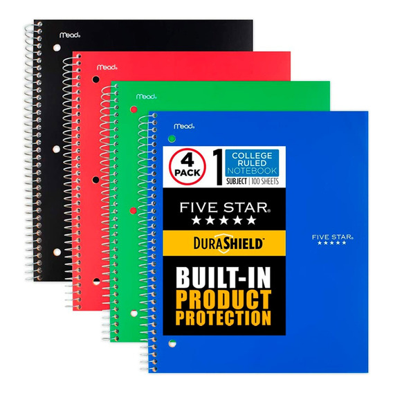 Paquete De Cuadernos Five Star 100 Hojas Rayadas-4 Piezas