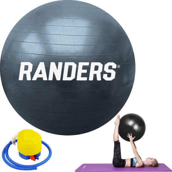 Pelota De Pilates Yoga 75cm Funciona Gym + Inflador Randers Color Negro
