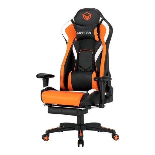 Silla de escritorio Meetion CHR22 MT-CHR22 gamer ergonómica  negra y naranja con tapizado de cuero