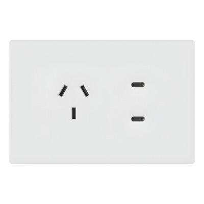 Llave Tomacorriente Y Usb-c Milan Blanco  Ac 250v 10a Max. Blanco