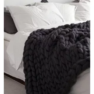 Manta Xxl Nórdica 1,40x0,50 Pie De Cama Artesanales Gris