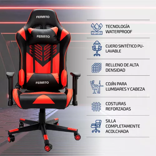 Silla Gamer Escritorio Ergonomica Giratoria Ajustable 180° Pc Gaming  Tapizado Cuero Femmto