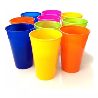 100 Copos Plásticos Coloridos Festa Grande Lavável De 300ml