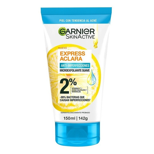 Gel Limpiador profundo anti-imperfecciones Garnier Express aclara día/noche para piel acneica de 150mL/142g 18+ años