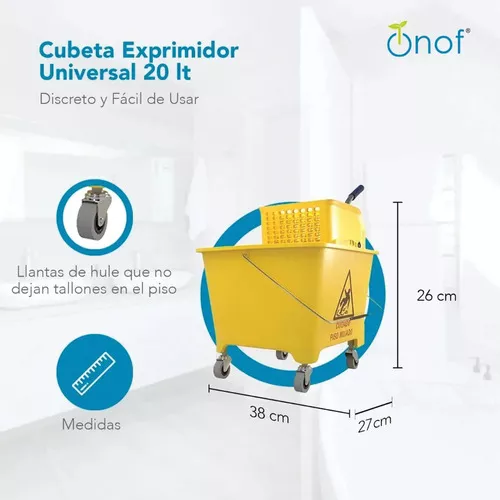 Cubeta para Trapear Amarilla Onof Exprimidora de Plastico con Ruedas 20  Litros