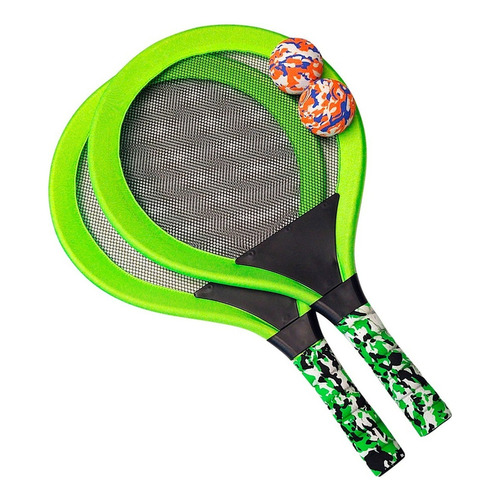 Set De 2 Raquetas Deportivas + 2 Pelotas Goma Para Niños Color Verde Tamaño Del Grip 12,5cm