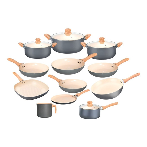 Set 12 Pz Cacerola Sarten Wok Jarro Hudson Ceramic Crema Bz3