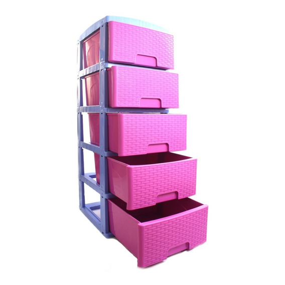 Cajonero Apariencia Rattan 5 Gavetas Colplast Color rosado/azul