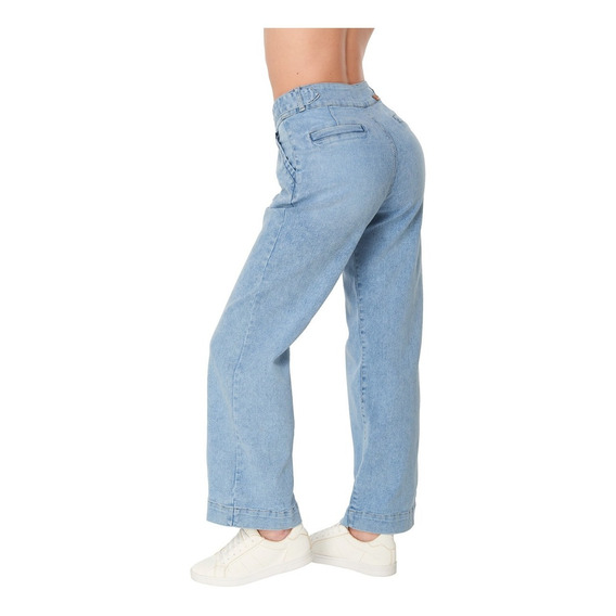 Pantalon Jeans Wide Leg Tiro Alto Stretch Para Dama Devendi 