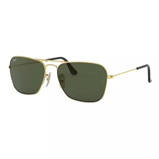 Anteojos De Sol Ray-ban Aviator Caravan Standard Con Marco De Metal Color Polished Gold, Lente Green De Cristal Clásica, Varilla Polished Gold/black De Metal - Rb3136