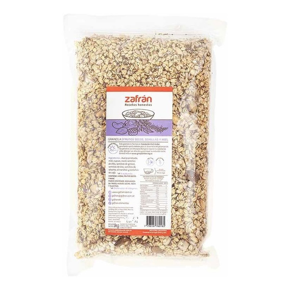 Granola Zafran Frutos Secos, Semillas Y Miel 1kg Sin Azucar!