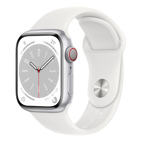 Apple Watch Series 8 GPS + Celular - Caja de aluminio color plata 41 mm - Correa deportiva blanca - Patrón