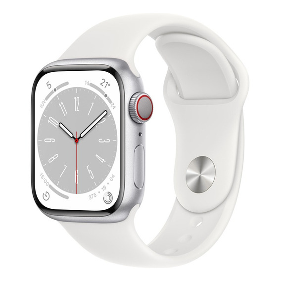 Apple Watch Series 8 GPS + Celular - Caja de aluminio color plata 41 mm - Correa deportiva blanca - Patrón - Distribuidor Autorizado